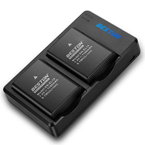 BESTON 2-Pack EN-EL14 / EN-EL14a Battery Packs and Rapid USB Charger for Nikon D3100 D3200 D3300 D3400 D3500 D5100 D5200 D5300 D5500 D5600 DF Coolpix P7000 P7100 P7700 P7800 Cameras by BESTON
