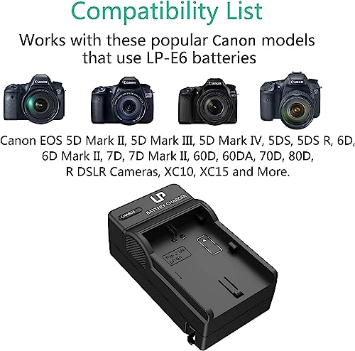 LP-E6 LP E6N Battery Charger, LP Charger Compatible with Canon EOS 90D, 80D, 70D, 60D, 60DA, 7D Mark II, 7D, 6D Mark II, 6D, 5D Mark IV, 5D Mark III, 5D Mark II, 5DS, 5DS R, R5, R6 DSLR Cameras & More from LP