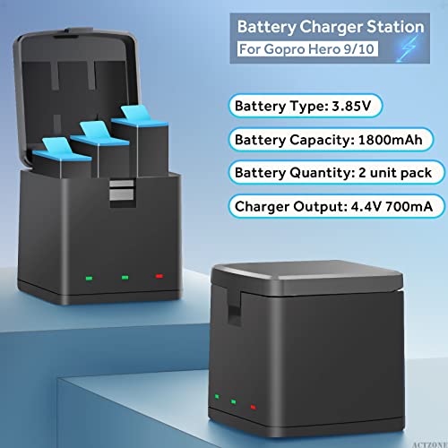 Battery Charger Station for GoPro Hero-9 Hero-10, 2 Pack Batteries Compatible with GoPro Hero 9 Hero 10 Black AHDBT-901 ADDBD-001 by Dongguan Hongbo New Energy Technology Co., Ltd