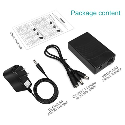 TalentCell Rechargeable 12V DC Output Lithium ion Battery Pack for LED Strip/Light/Panel/Amplifier and CCTV Camera with Charger, Multi-led Indicator Black (3000mAh) by Talentcell