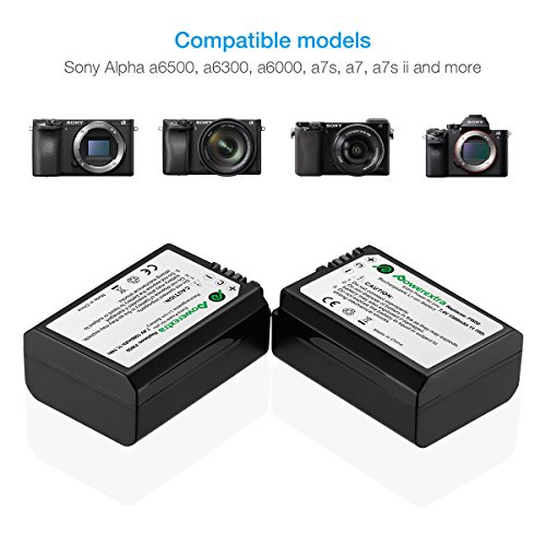 Powerextra 2 Pack Replacement Sony NP-FW50 Battery & Smart LCD Display Dual Channel Charger Compatible for Sony ZV-E10, Alpha a6500, a6300, a6000, a7s, a7, a7s ii, a7s, a5100, a5000, a7r, a7 ii Camera by Powerextra