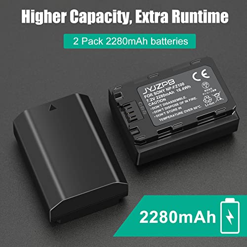 JYJZPB NP-FZ100 Battery Replacement and A7iii Battery Charger for Sony A7 III, Sony Alpha A7R III, A7R IV, A9, A6600, Alpha 9S, A7R3 A7S III, A7R III Battery, 2 Packs by JYJZPB