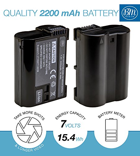 BM Premium 2 Pack of EN-EL15B Batteries and Dual Battery Charger for Nikon Z6, Z7, D780, D850, D7500, 1 V1, D500, D600, D610, D750, D800, D800E, D810, D810A, D7000, D7100, D7200 Digital Cameras by Big Mike's