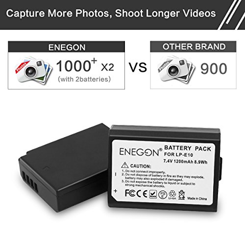 LP-E10 ENEGON Replacement Battery (2-Pack) and Rapid Dual Charger for Canon LP E10 Canon EOS Rebel T3 T5 T6 T7 T100 Kiss X50 X70 X80 X90 1100D 1200D 1300D 1500D 4000D (100% Compatible with Original) from ENEGON
