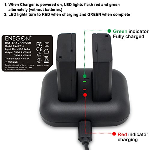 LP-E10 ENEGON Replacement Battery (2-Pack) and Rapid Dual Charger for Canon LP E10 Canon EOS Rebel T3 T5 T6 T7 T100 Kiss X50 X70 X80 X90 1100D 1200D 1300D 1500D 4000D (100% Compatible with Original) from ENEGON