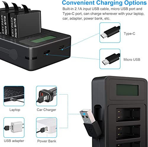 TOMSHEIR 1800mAh Replacement Batteries for GoPro Hero 8/7/6/5 (2-Pack) and USB Fast Charger Compatible with GoPro Hero 8 Black, Hero 7 Black, Hero 6 Black, Hero 5 Black by Roofer Electronics Technology(Shanwei) Co.,Ltd
