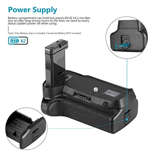 Neewer Professional Vertical Battery Grip Replacement for Nikon D3100/D3200/D3300/D5300 SLR Digital Camera, Works with 1 or 2 Pieces EN-EL14 Batteries by Neewer