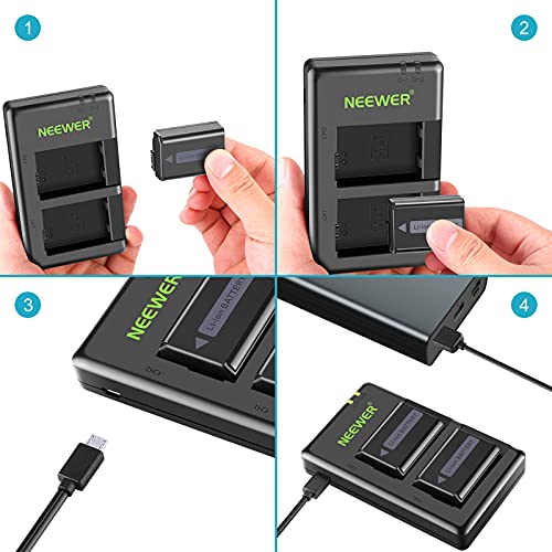 Neewer Vertical Battery Grip Replacement for Sony VG-C2EM, Compatible with Sony A7 II A7S II and A7R II Cameras with 2 Pieces 7.4V 1100mAh NP-FW50 Rechargeable Li-ion Batteries and Dual Charger from Neewer