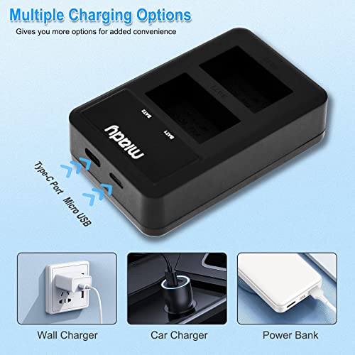 Miady 2 Pack Replacement Sony NP-FW50 Camera Battery Charger Set for Sony A6000 A6500 A6400 A6300 A5000 A5100 A7 A7II A7SII A7S A7S2 A7R A7R2 A7RII A55 A510 RX10 RX10II(Type C & Micro USB Ports) from Miady