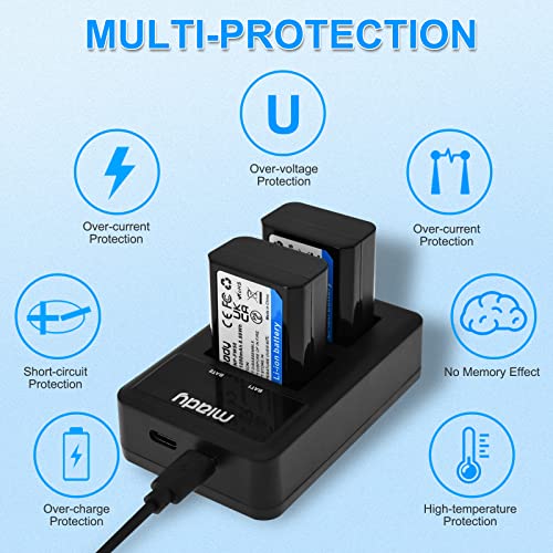 Miady 2 Pack Replacement Sony NP-FW50 Camera Battery Charger Set for Sony A6000 A6500 A6400 A6300 A5000 A5100 A7 A7II A7SII A7S A7S2 A7R A7R2 A7RII A55 A510 RX10 RX10II(Type C & Micro USB Ports) from Miady