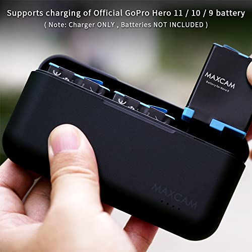 MAXCAM Power Triple Battery Charger for GoPro HERO11/HERO10/HERO9 Enduro Battery Black by MAXCAM