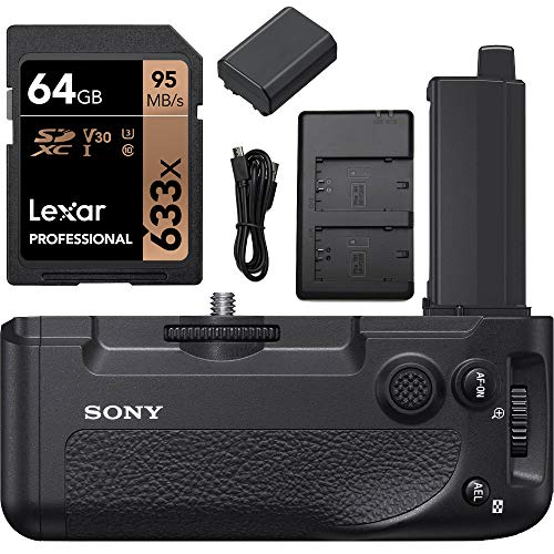 Sony VG-C4EM Vertical Grip for Alpha Full Frame Mirrorless Cameras a7R IV, a7 IV, a9 II, a7S III, Alpha One Bundle with and Compatible Replacement FZ100 Battery + Dual Charger + 64GB Memory Card by Sony