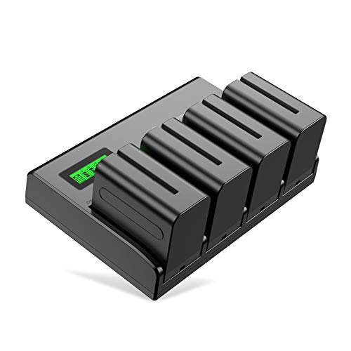 Powerextra 4 Pack Batteries and 4-Channel Charger for Sony NP-F970, NP-F960, NP-F950, NP-F930, NP-F770, NP-F750, NP-F570, NP-F550 from Powerextra