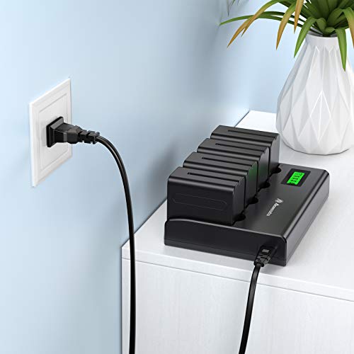 Powerextra 4 Pack Batteries and 4-Channel Charger for Sony NP-F970, NP-F960, NP-F950, NP-F930, NP-F770, NP-F750, NP-F570, NP-F550 from Powerextra