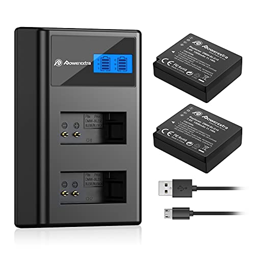 Powerextra 2 Pack DMW-BLG10 Battery and Dual USB Charger for Panasonic DC-G100, DC-ZS80, DC-GX9, DC-LX100 II, DC-ZS200, DC-ZS70, DMC-GX80, DMC-GX85, DMC-ZS60, DMC-ZS100, DMC-GF6, DMC-GX7K, DMC-LX100K by Powerextra