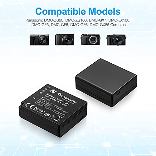 Powerextra 2 Pack DMW-BLG10 Battery and Dual USB Charger for Panasonic DC-G100, DC-ZS80, DC-GX9, DC-LX100 II, DC-ZS200, DC-ZS70, DMC-GX80, DMC-GX85, DMC-ZS60, DMC-ZS100, DMC-GF6, DMC-GX7K, DMC-LX100K by Powerextra