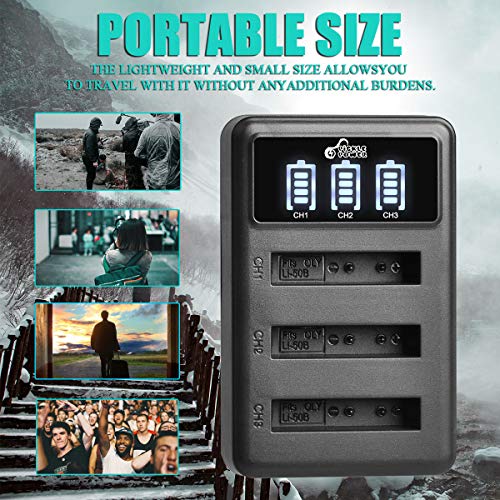 Pickle Power 3 Pack Li-50B D-LI92 Batteries and 3 Channel LED Battery Charger Replacement for Olympus Stylus Tough 6020 8000 8010 and Stylus 1020 1030 9000 SP-720UZ SZ-10 SZ-11 SZ-12 SZ-15 SZ-16 SZ-20 by Pickle Power