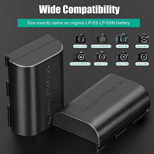 JYJZPB LP-E6N LP-E6 Battery Charger Case, 2 Pack LP-E6 Batteries Compatible with Canon 5D Mark II, III, 5D Mark IV, 5DS, 5DS R, 60D, 6D Mark II, 7D, 7D Mark II, 70D, 80D Digital Cameras from Shenzhen Number King Tech Co., Ltd.