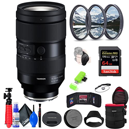 Tamron 35-150mm f/2-2.8 Di III VXD Lens for Sony E (INTL Model) with 64GB Extreme Pro SD Card + 82mm Filter Set + 8-Inch Lens Case + Memory Card Wallet + Strap + Cleaning Kit from Tamron
