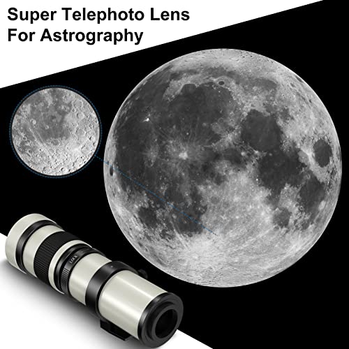 Lightdow 420-800mm f/8.3 Manual Zoom Super Telephoto Lens + T Mount Ring for Canon EOS 80D 90D Rebel T3 T3i T4i T5 T5i T6 T7 T6i T7i SL1 SL2 60D 70D 77D 5D III/5D IV 6D 7D/7D II (White Version) from ZLY Tech