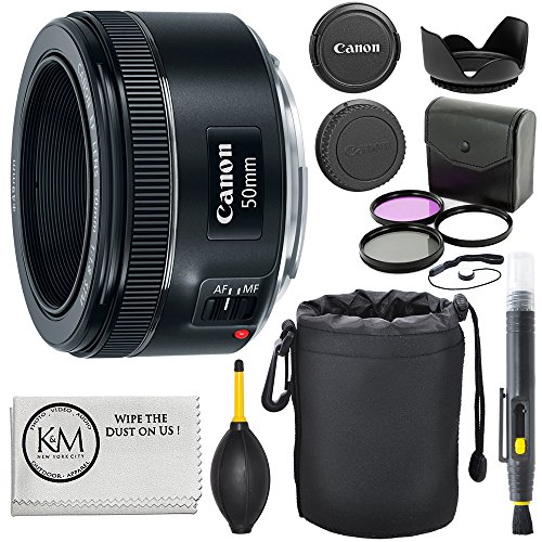 Canon EF 50mm f/1.8 STM Lens + 3pc Filter Kit + Lens Pen + Blower + Hood + Lens Pouch + Cap Keeper by Canon, Inc