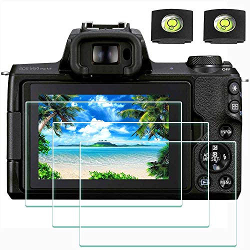 Screen Protector for Canon EOS M50 Mark II Camera & Hot Shoe Cover, ULBTER 0.3mm 9H Hardness Ultra-clear Tempered Glass Screen Protector,Anti-Scrach Anti-Fingerprint Anti-Dust Anti-Bubble [3 Pack] from BTER