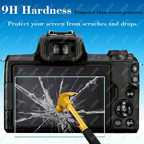 Screen Protector for Canon EOS M50 Mark II Camera & Hot Shoe Cover, ULBTER 0.3mm 9H Hardness Ultra-clear Tempered Glass Screen Protector,Anti-Scrach Anti-Fingerprint Anti-Dust Anti-Bubble [3 Pack] from BTER