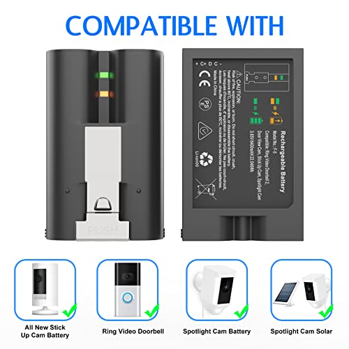 2 Packs 6040mAh 3.65V Lithium-Ion Rechargeable Battery and USB Charging Station Compatible with Ring, for Video Doorbell 2/3/4 and Spotlight Cam Battery(Not for Spotlight Pro/Plus,Stick Up Cam) from Falamiao