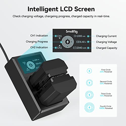 SmallRig NP-FZ100 Battery Charger Set for Sony NP-FZ100 Battery, Double Slot NP-FZ100 Charger for Sony Alpha A7R V, A7 IV, A7 III, A7S III, FX3, A7C, A7R IV, A7R III, A6600, A9 II, 2040mAh - 3824 from SMALLRIG