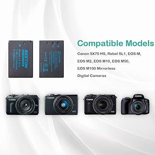 BESTON 2-Pack LP-E12 Battery Pack and Rapid USB Charger for Canon EOS M M2 M10, M50, M50 Mark II, M100 M200, Rebel SL1, PowerShot SX70 HS Cameras from BESTON
