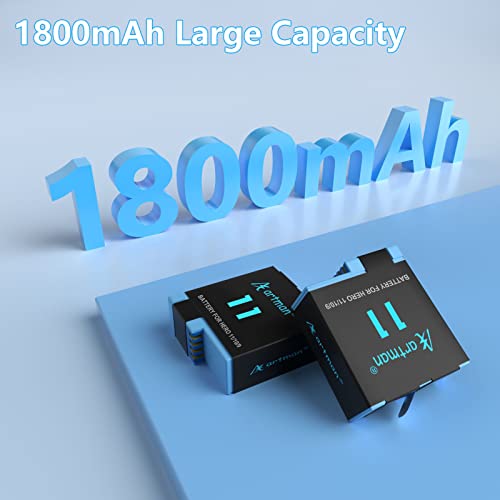 Artman Hero 10/11/9 Batteries 1800mAh(2-Pack)and 3-Channel USB Storage Quick Charger for Gopro Hero 11 Black, Hero 10 Black, Hero 9 Black, Fully Compatible with Gopro Hero 10 11 9 Battery and Charger by Artman