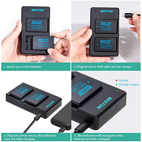 BESTON 2-Pack LP-E12 Battery Pack and Rapid USB Charger for Canon EOS M M2 M10, M50, M50 Mark II, M100 M200, Rebel SL1, PowerShot SX70 HS Cameras from BESTON