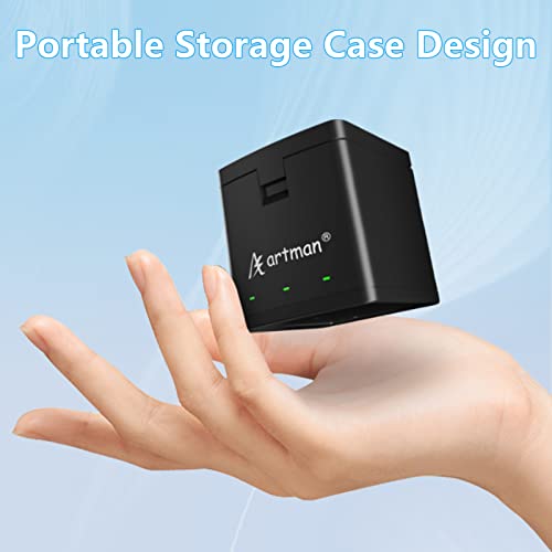 Artman Hero 10/11/9 Batteries 1800mAh(2-Pack)and 3-Channel USB Storage Quick Charger for Gopro Hero 11 Black, Hero 10 Black, Hero 9 Black, Fully Compatible with Gopro Hero 10 11 9 Battery and Charger by Artman