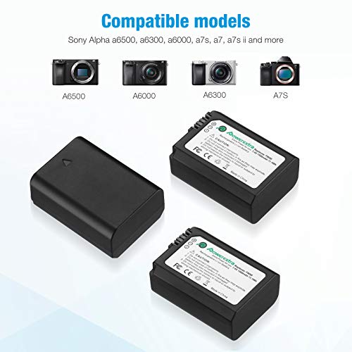 Powerextra NP-FW50 Rechargeable Battery Charger Set for Sony ZV-E10 A6000 A6500 A6300 A7 A7II A7SII A7S A7S2 A7R A7R2 A7RII A55 A510 RX10 RX10II (3 Pack Batteries and 3 Channel Charger LCD Display) from Powerextra