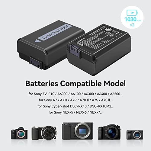 SmallRig NP-FW50 Battery Charger Set for Sony NP-FW50 Battery, Double Slot NP-FW50 Charger for Sony ZV-E10, A6000, A6500, A6300, A6400, A7, A7 II, A7R II, A7S II, A7S, A7R, RX10, 1030mAh - 3818 by SMALLRIG