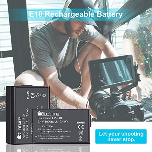Canon LP-E10 Battery, 2 Pack Replacement Batteries with Camera Battery Charger Set for Canon EOS Rebel T7, T3, T5, T6, Kiss X50, Kiss X70, EOS 1100D, EOS 1200D, EOS 1300D, EOS 2000D Digital Camera from PLOTURE