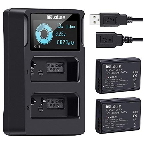 Canon LP-E10 Battery, 2 Pack Replacement Batteries with Camera Battery Charger Set for Canon EOS Rebel T7, T3, T5, T6, Kiss X50, Kiss X70, EOS 1100D, EOS 1200D, EOS 1300D, EOS 2000D Digital Camera from PLOTURE