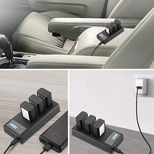 Powerextra NP-FW50 Rechargeable Battery Charger Set for Sony ZV-E10 A6000 A6500 A6300 A7 A7II A7SII A7S A7S2 A7R A7R2 A7RII A55 A510 RX10 RX10II (3 Pack Batteries and 3 Channel Charger LCD Display) from Powerextra