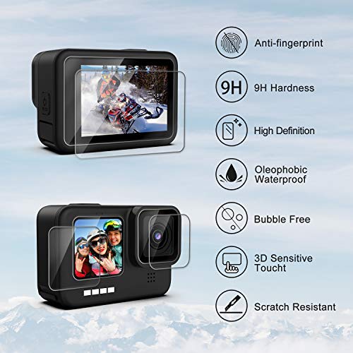 Kuptone Accessories Kit for GoPro Hero 11 Hero 10 Hero 9, Silicone Sleeve Protective Case with Rubber Cap + 6Pcs Tempered Glass Screen Protector with Lens Cover Cap for GoPro 11 GoPro 10 GoPro 9 Black from Kuptone