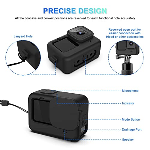 Kuptone Accessories Kit for GoPro Hero 11 Hero 10 Hero 9, Silicone Sleeve Protective Case with Rubber Cap + 6Pcs Tempered Glass Screen Protector with Lens Cover Cap for GoPro 11 GoPro 10 GoPro 9 Black from Kuptone