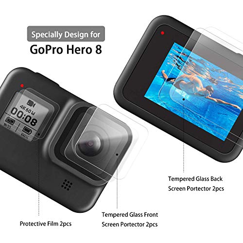 [6pcs] FINEST+ Screen Protector for GoPro Hero 8 Black Tempered Glass Screen Protector + Tempered Glass Lens Protector +Small Display Film for Go Pro Hero8 Action Camera by FINEST+