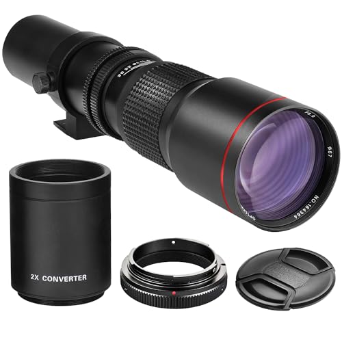 High-Power 500mm/1000mm f/8 Manual Telephoto Lens for Canon EOS 80D, EOS 90D, Rebel T3, T3i, T5, T5i, T6i, T6s, T7, T7I, T8I, SL3, EOS 60D, EOS 70D, EOS 5D, EOS5D IV, EOS 6D II, EOS 7D II SLR Cameras by Big Mike's
