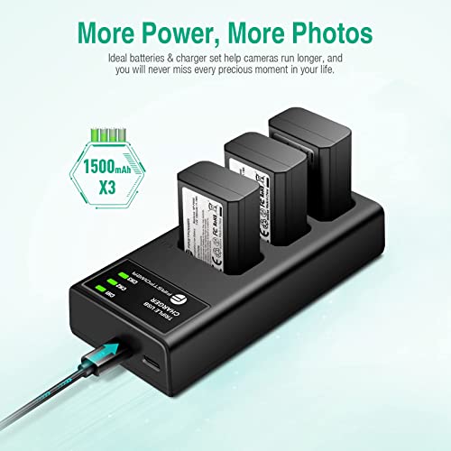 FirstPower NP-FW50 Battery 3-Pack and Triple Slot Charger for Sony A6000 A6300 A6400 A6500 A7 A7II A7RII A7SII A7S A7S2 A7R A7R2 A5100 A5000 RX10 RX10II from FirstPower