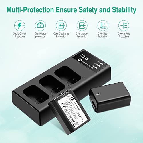 FirstPower NP-FW50 Battery 3-Pack and Triple Slot Charger for Sony A6000 A6300 A6400 A6500 A7 A7II A7RII A7SII A7S A7S2 A7R A7R2 A5100 A5000 RX10 RX10II from FirstPower