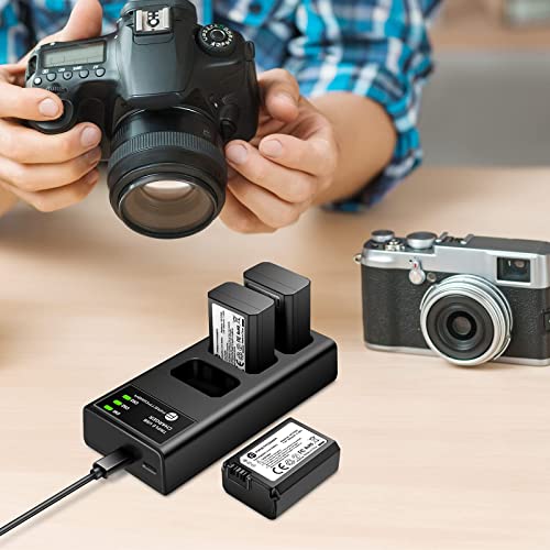 FirstPower NP-FW50 Battery 3-Pack and Triple Slot Charger for Sony A6000 A6300 A6400 A6500 A7 A7II A7RII A7SII A7S A7S2 A7R A7R2 A5100 A5000 RX10 RX10II from FirstPower