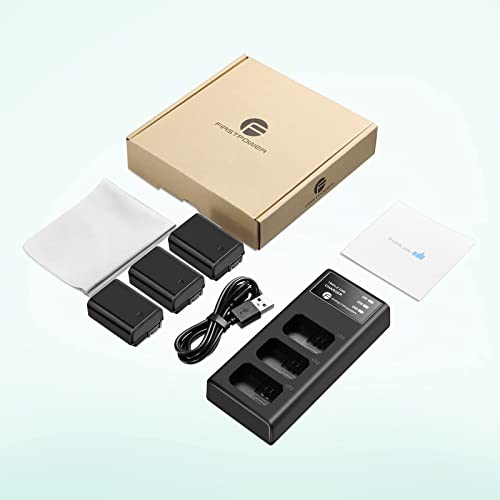FirstPower NP-FW50 Battery 3-Pack and Triple Slot Charger for Sony A6000 A6300 A6400 A6500 A7 A7II A7RII A7SII A7S A7S2 A7R A7R2 A5100 A5000 RX10 RX10II from FirstPower