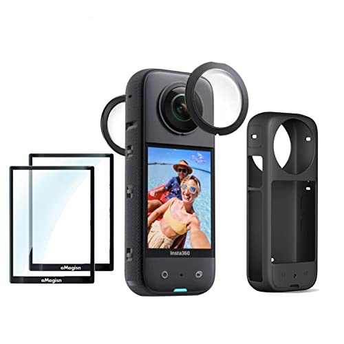 Rszfnjxry Silicone Protective Cover Case,Screen Protectors and Lens Guards Cap for Insta360 x3,Bundle Include 1pc Black Silicone Case+2pcs Screen Protectors+2pcs Lens Guards Cap from Rszfnjxry