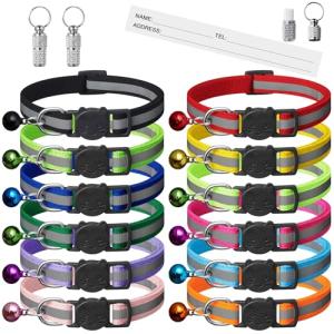 14 Piece Reflective Cat Collar Set with Bell