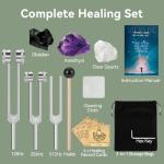 Healing Tuning Forks Set with Mallet and Crystals