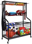 3-Tier Sports Equipment Organizer with Rolling Cart